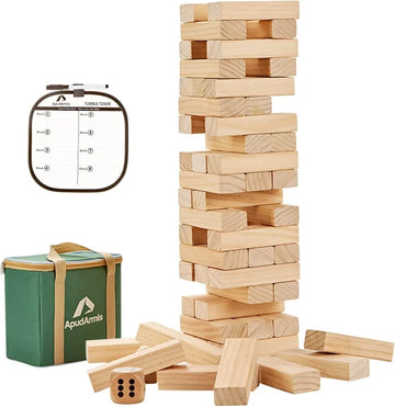 A giant wooden jenga puzzle built in to a tall tower.