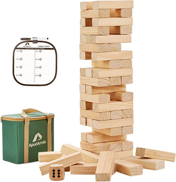 a giant wooden jenga puzzle built in to a tower.